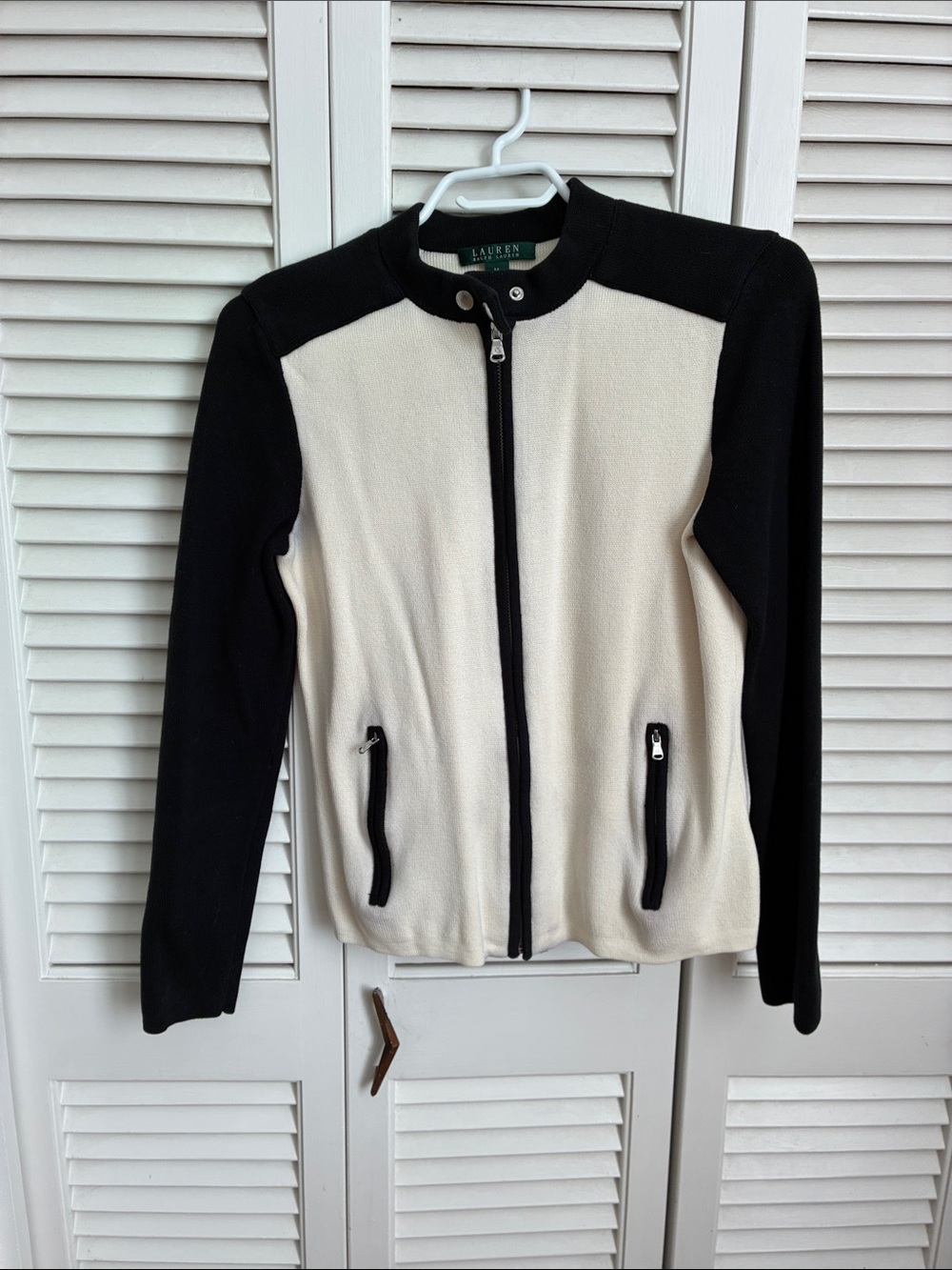 Lauren Ralph Lauren Black & Cream Colorblock Zip Jacket